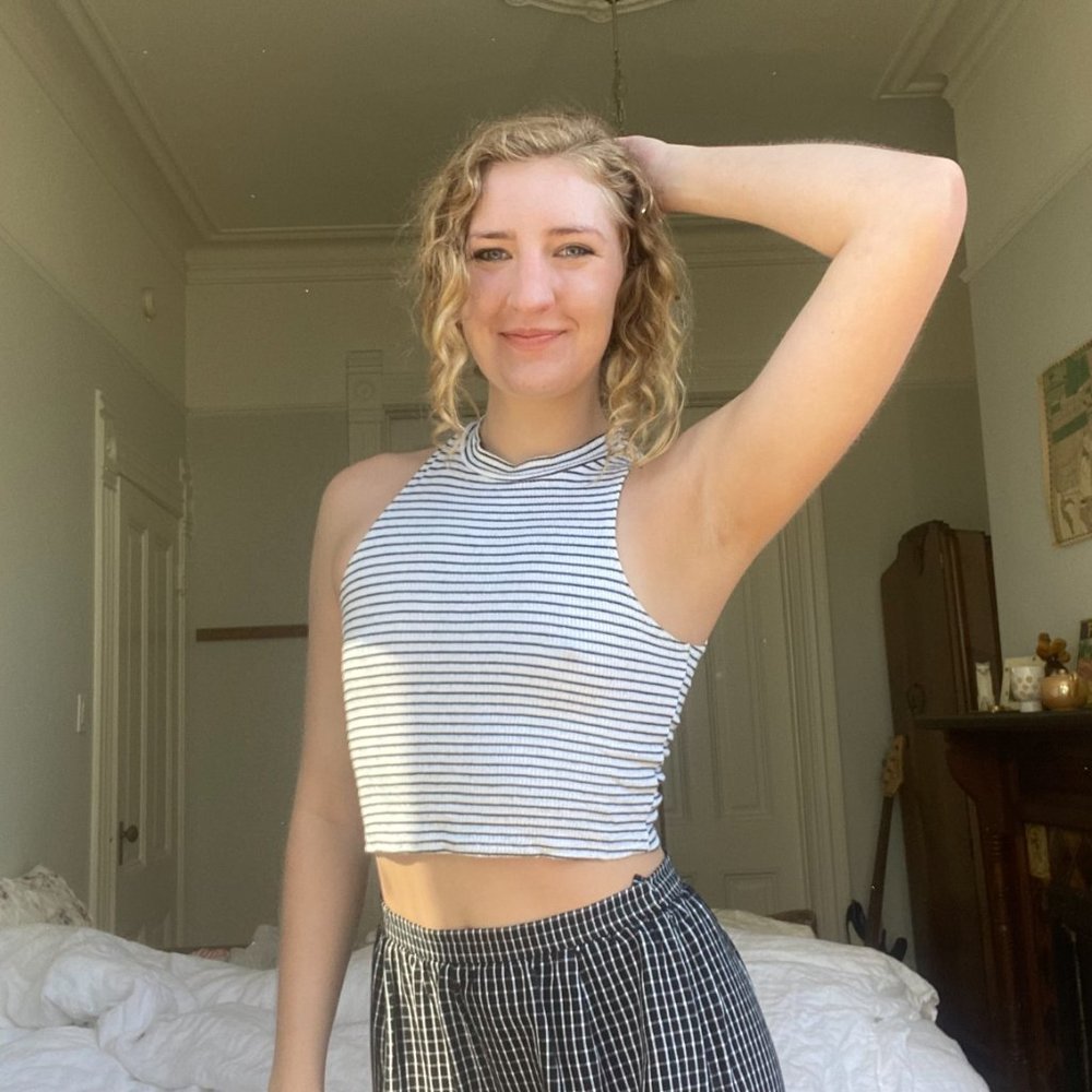 Black & White Striped High-neck Crop Top Size S